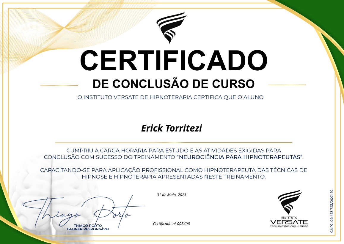 Certificado de conclusão: Neurociência para Hipnoterapeutas